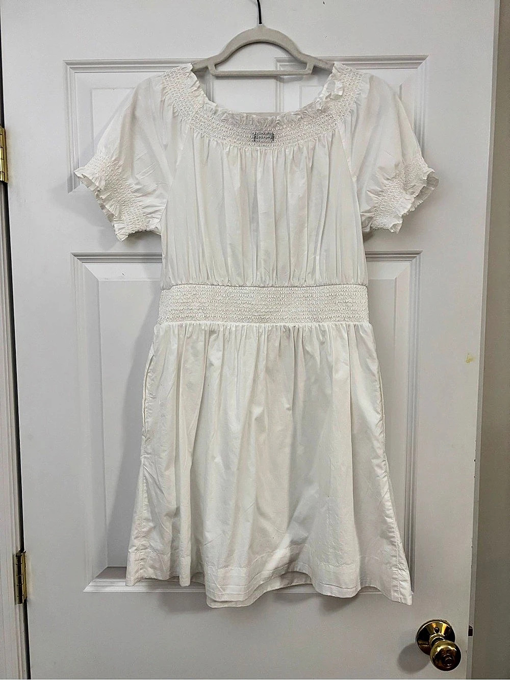 J.Crew Smocked Puff-Sleeve Cotton Poplin Mini Dress
